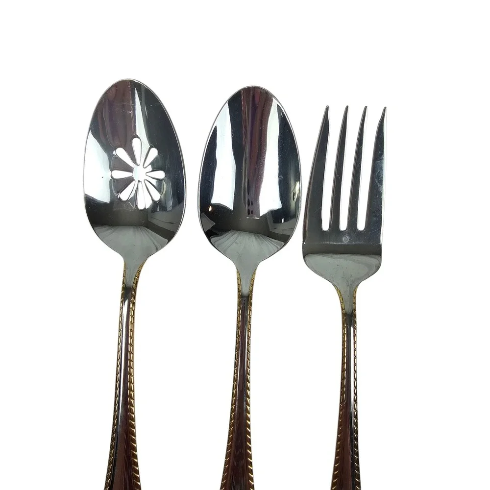 Mikasa Cameo 18/10 Stainless Serving Utensils Gold Trim Spoons Fork Butter Knife